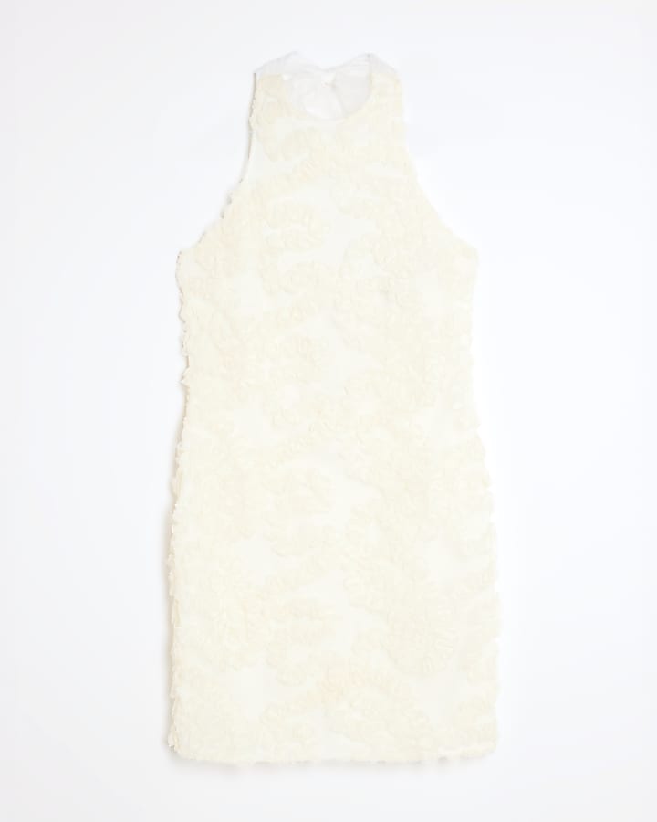 Cream Sleeveless 3D Floral Mini Dress