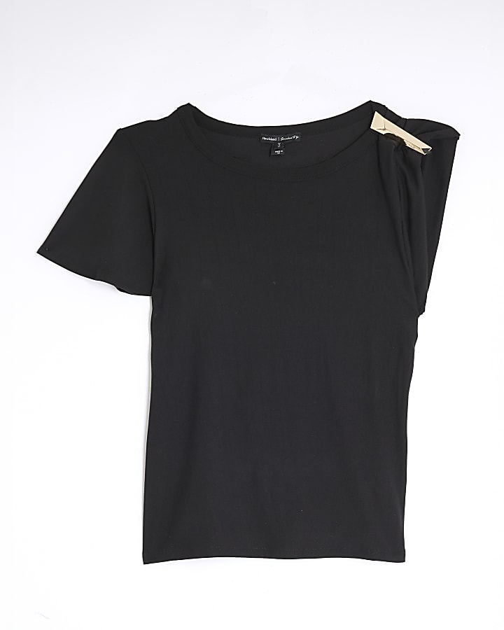 Black Short Sleeve Gold Detail Top