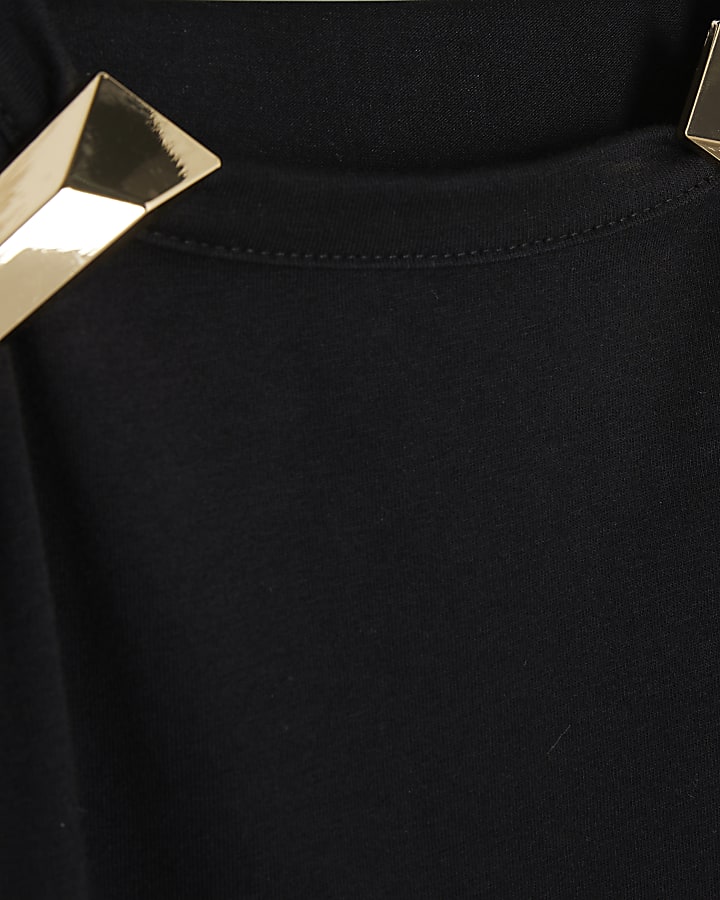 Black Sleeveless Gold Trim Midi Dress