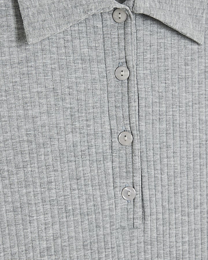 Grey Short Sleeve Button Polo Mini Dress
