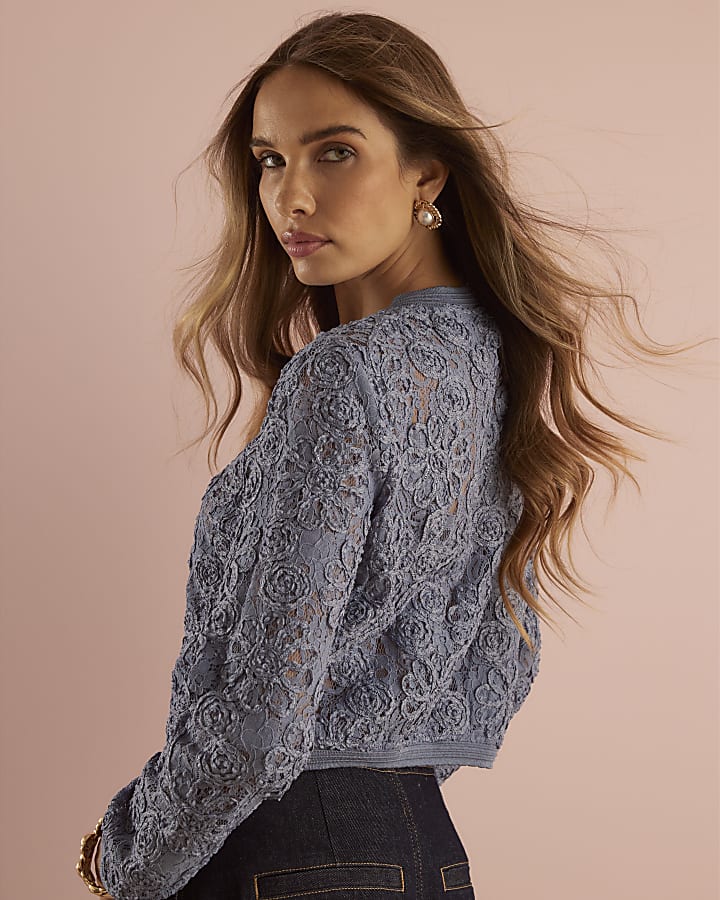 Blue Floral Lace Cardigan