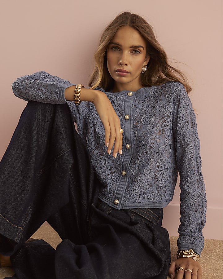 Blue Floral Lace Cardigan