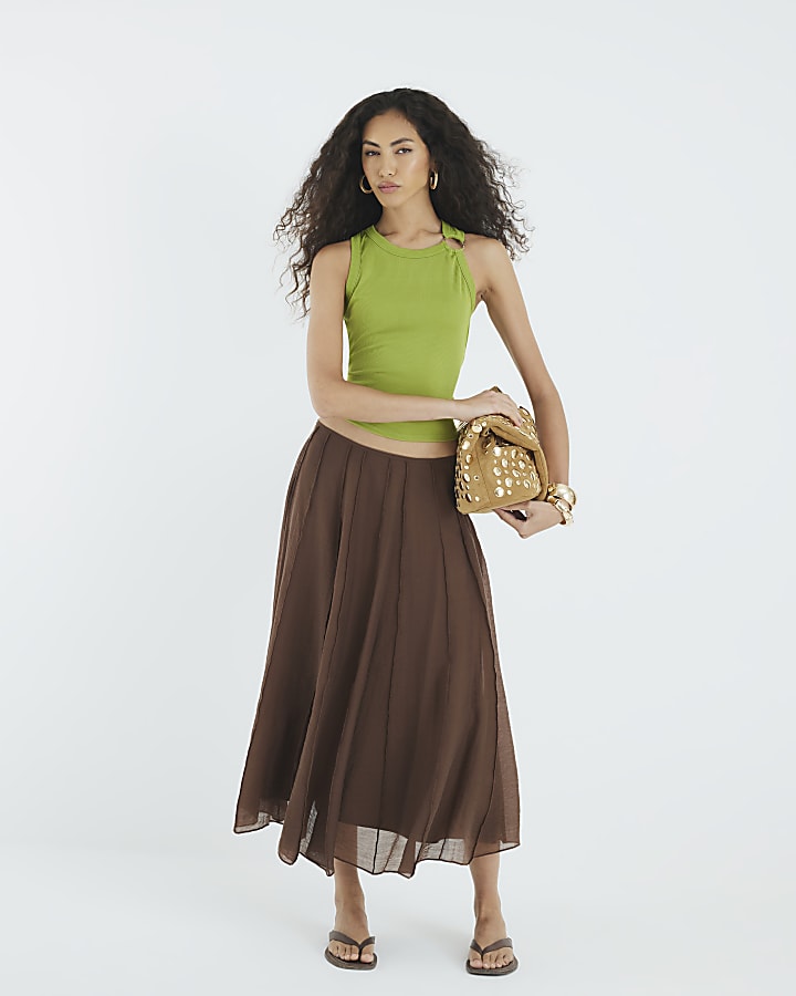 Lime Sleeveless Ring Detail Ribbed Tank Top