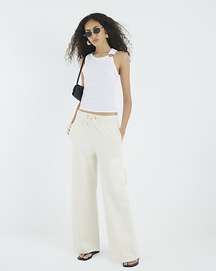 White Sleeveless Ring Detail Ribbed Tank Top