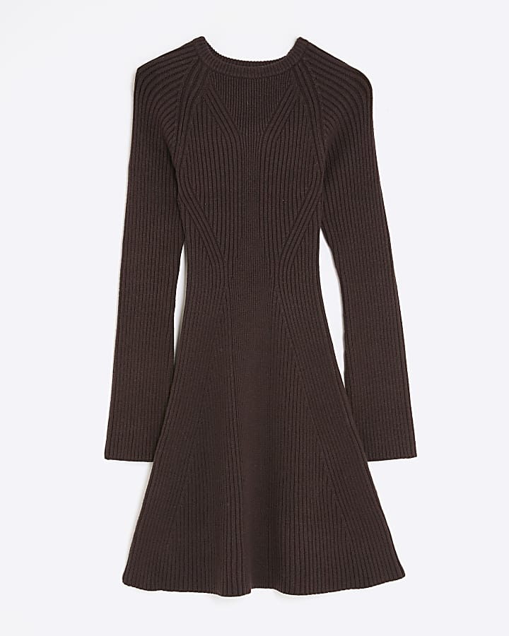 Petite Brown Knitted mini dress
