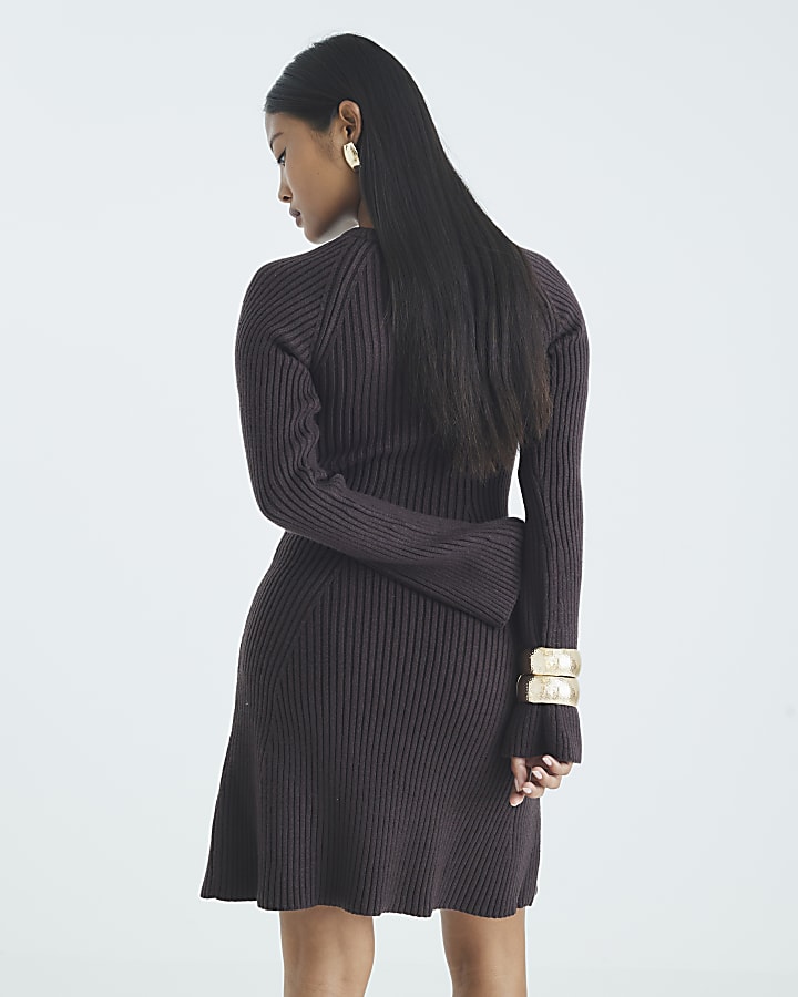Petite Brown Knitted mini dress