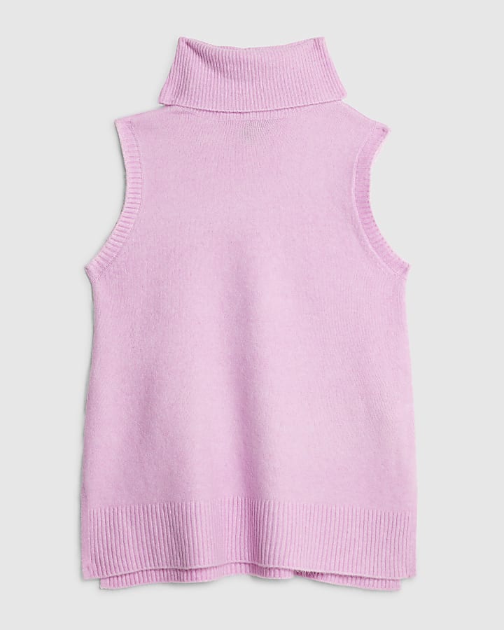 Pink Knitted Roll Neck Tank Top