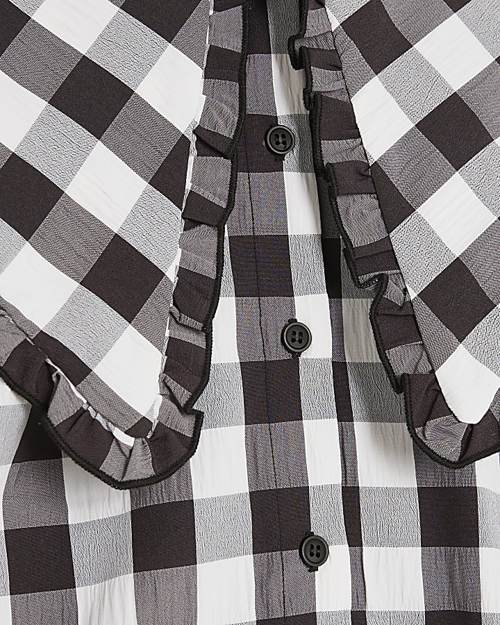 Black Gingham Short Sleeve Collared Shirt