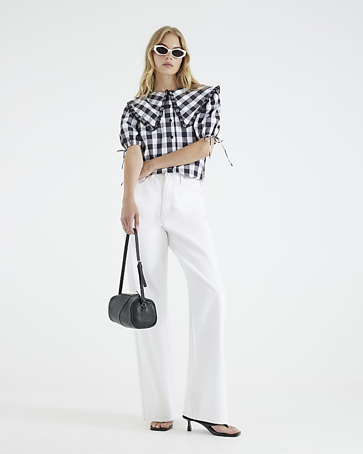 Black Gingham Short Sleeve Collared Shirt