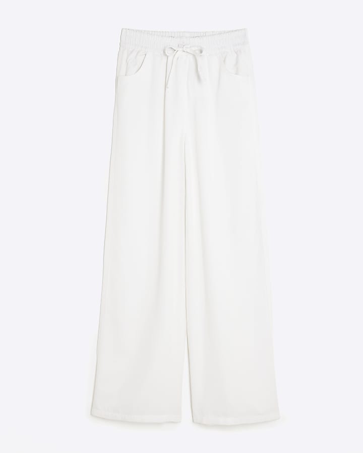 White Elasticated Pyjama Style Wide Leg Jeans