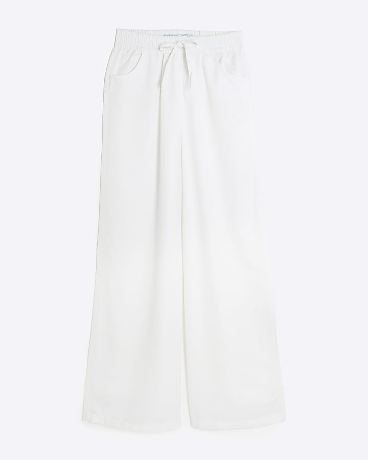 White Elasticated Pyjama Style Wide Leg Jeans