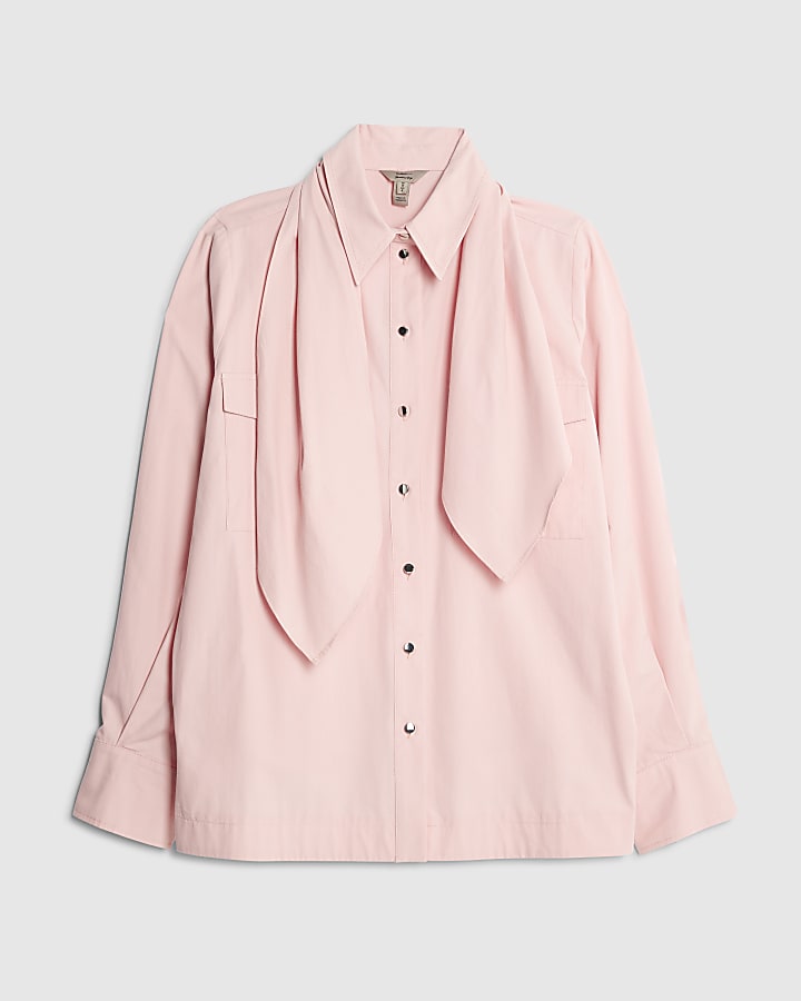 Pink poplin shirt with neck Tie