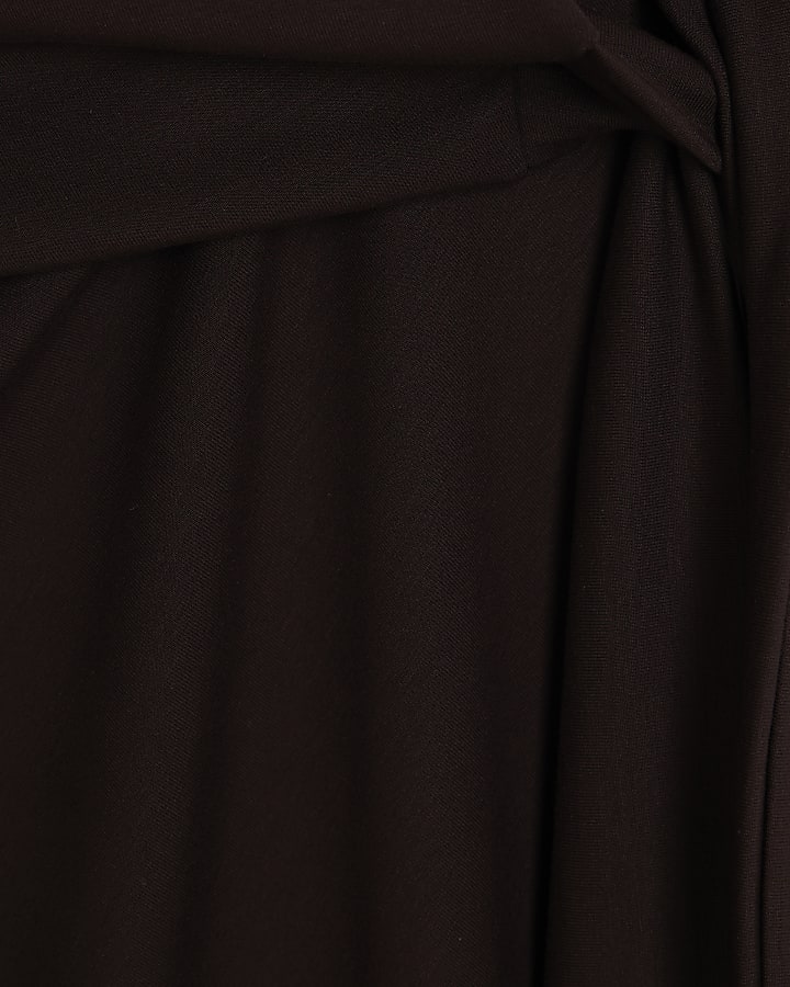 Brown Premium Short Sleeve Knot Midi Dress