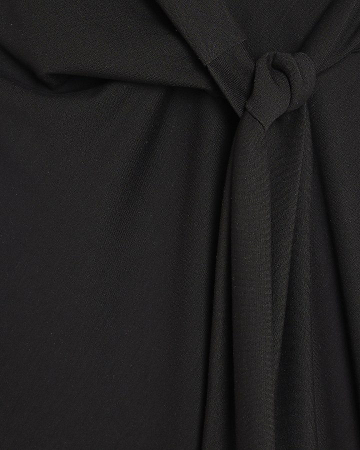 Black Premium Short Sleeve Knot Midi Dress
