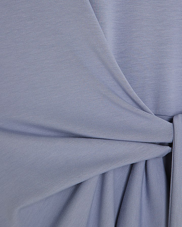 Blue Premium Short Sleeve Knot Midi Dress