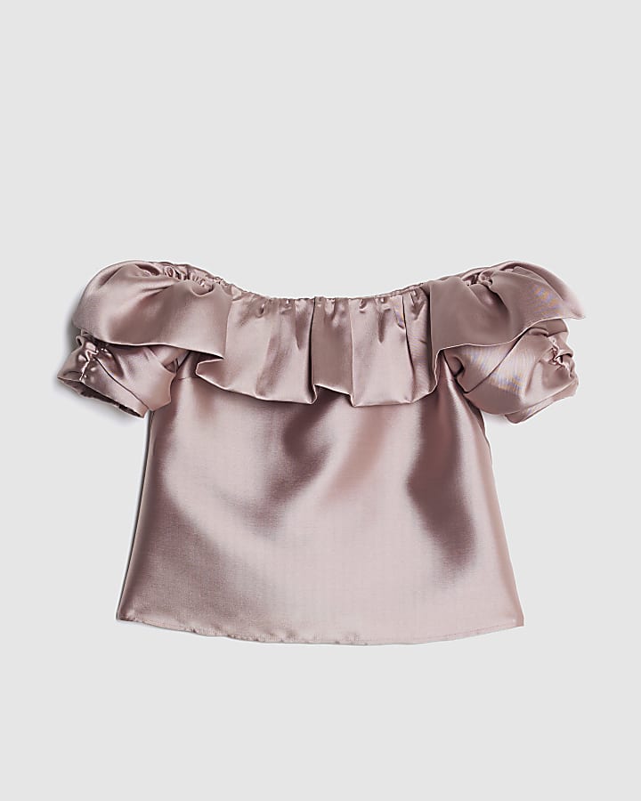 Pink Premium Frill Detail Bardot Top