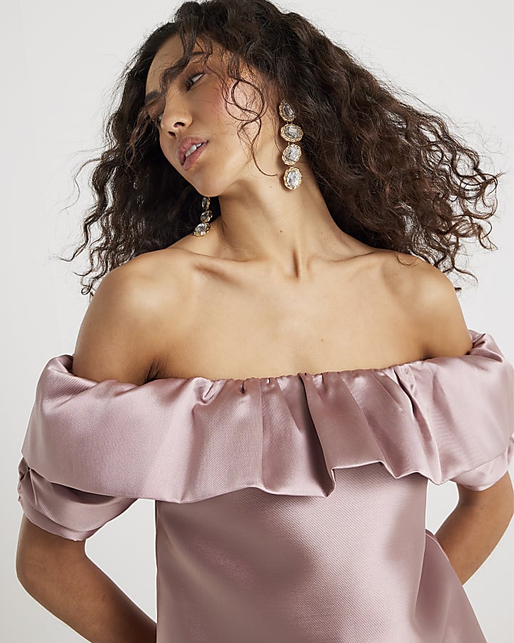 Pink Premium Frill Detail Bardot Top