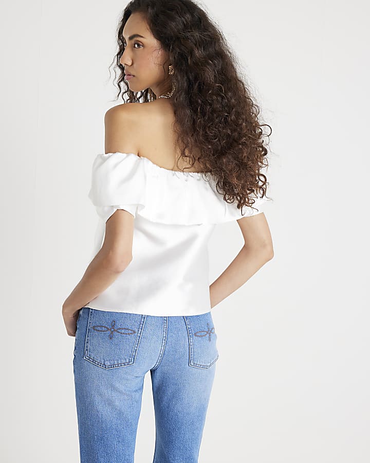 Cream Frill Detail Bardot Top
