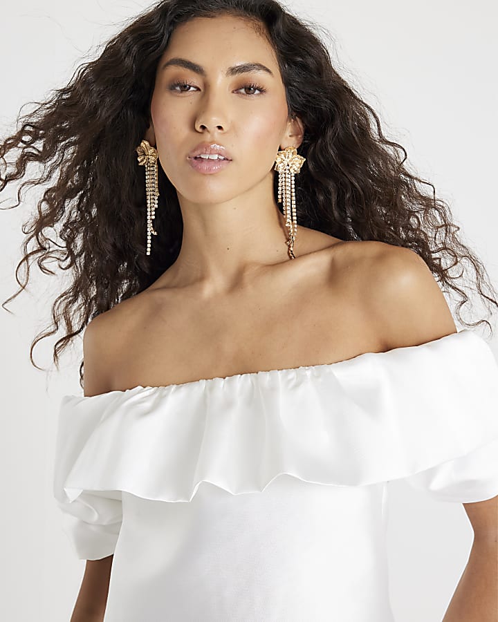 Cream Frill Detail Bardot Top