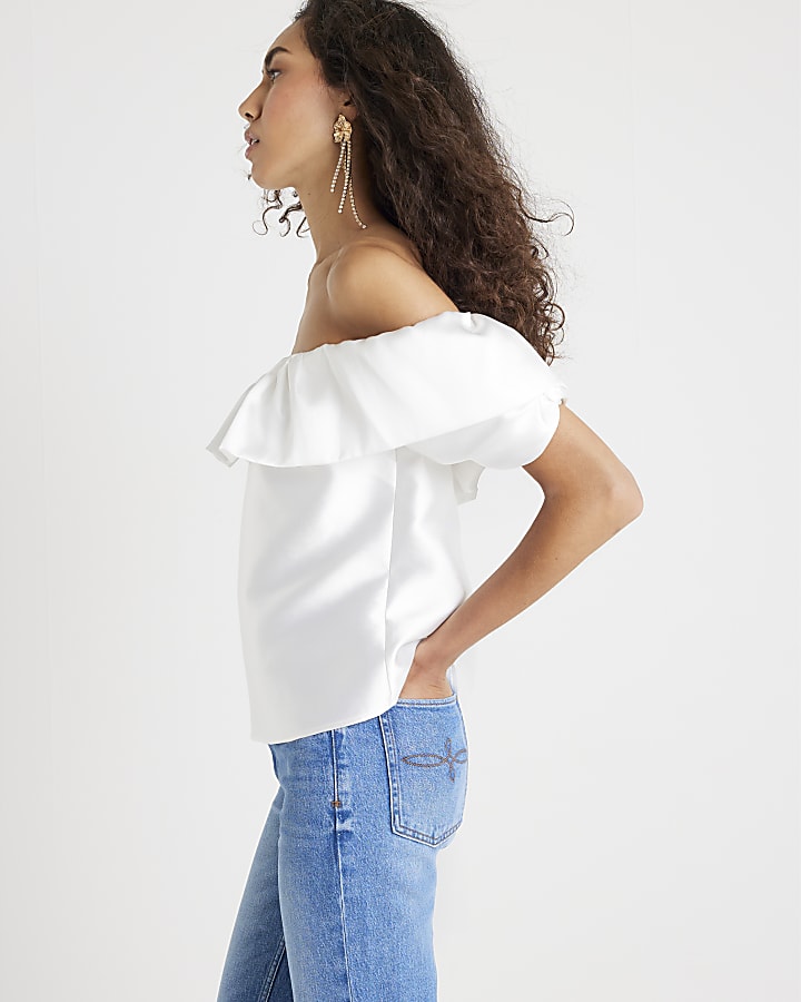 Cream Frill Detail Bardot Top