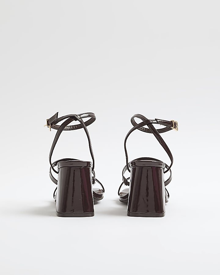 Brown Strappy Low Block Heel Sandals