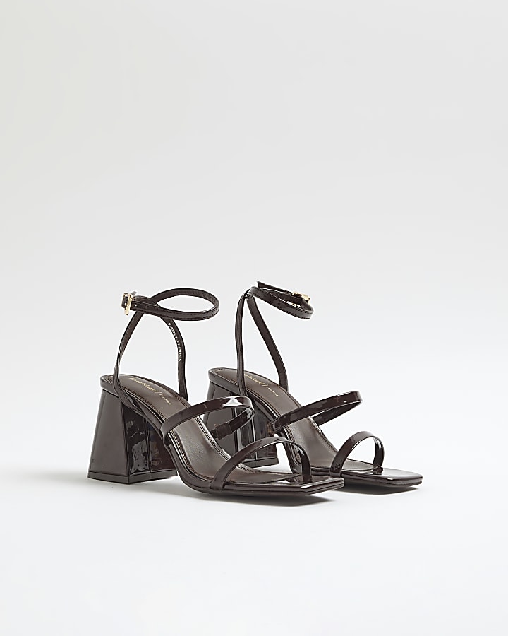 Brown Strappy Low Block Heel Sandals