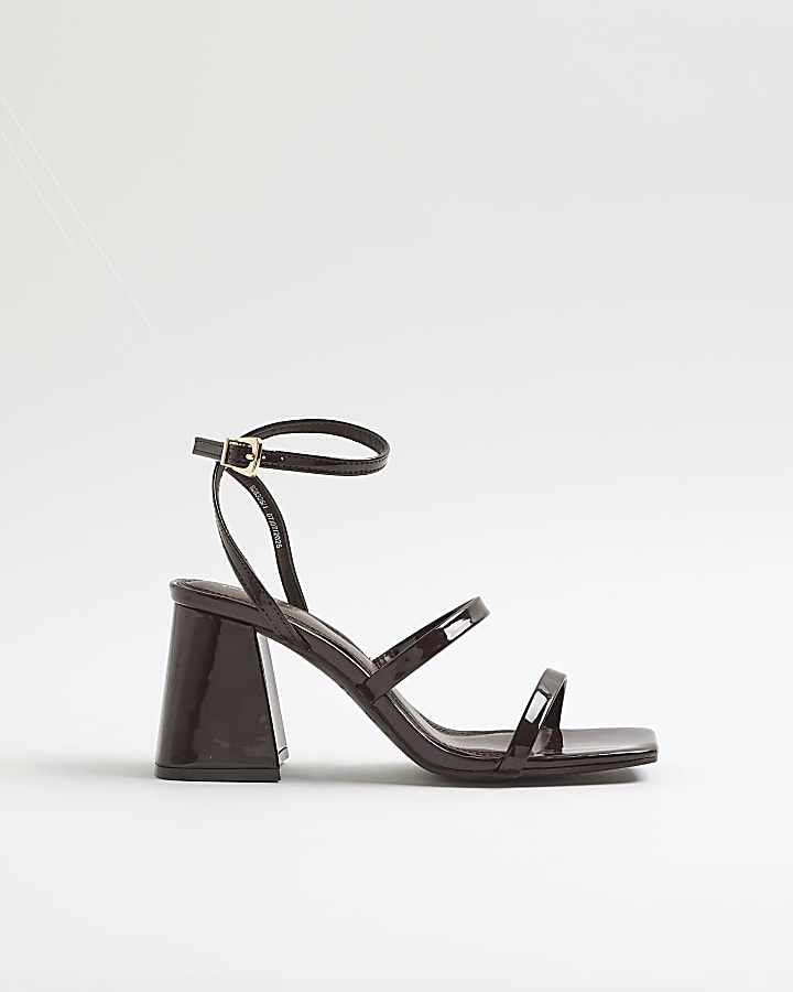 Brown Strappy Low Block Heel Sandals