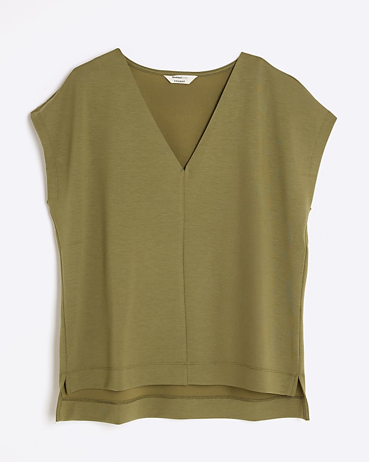 Khaki Premium Short Sleeve V-neck T-shirt