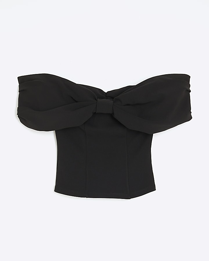 Black 3D Bow Bardot Top