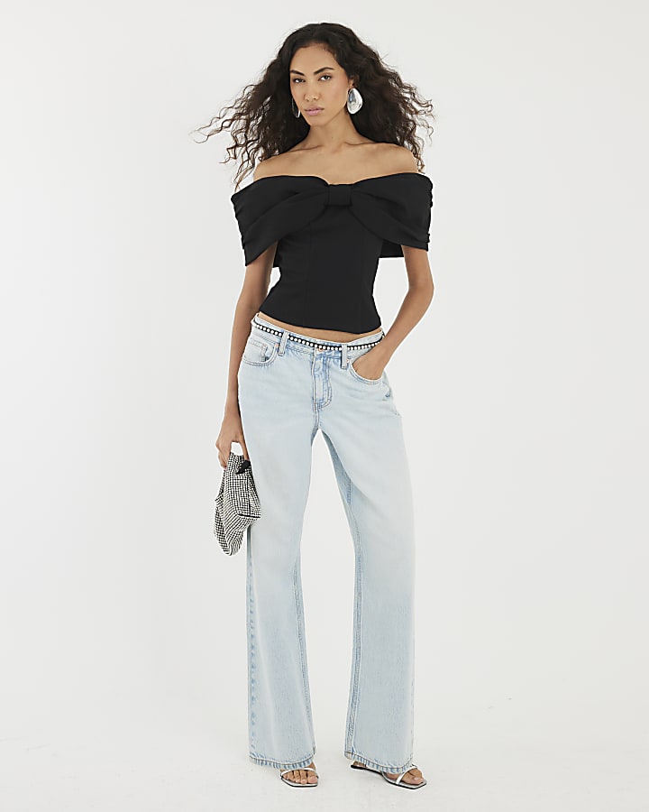 Black 3D Bow Bardot Top