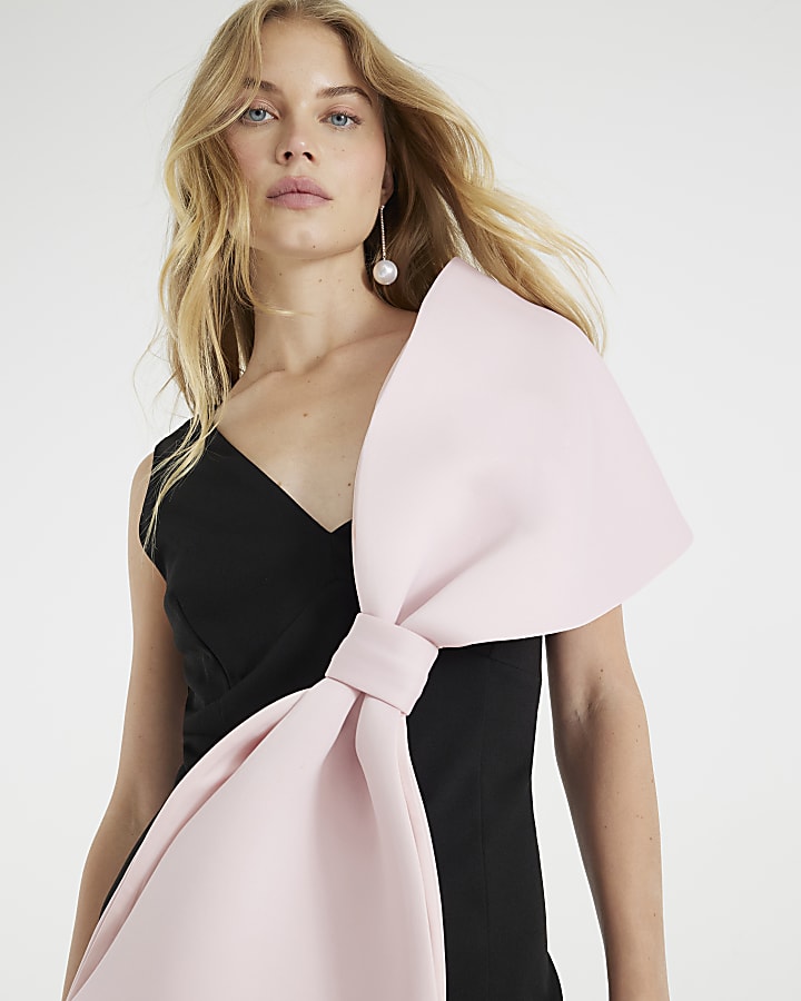 Black Sleeveless Bow Mini Dress