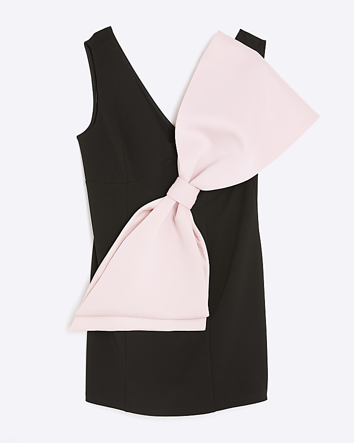 Black Sleeveless Bow Mini Dress