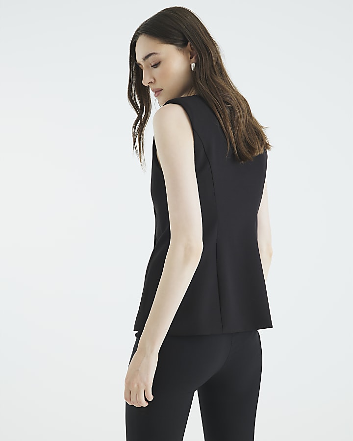 Black Sleeveless Button Waistcoat