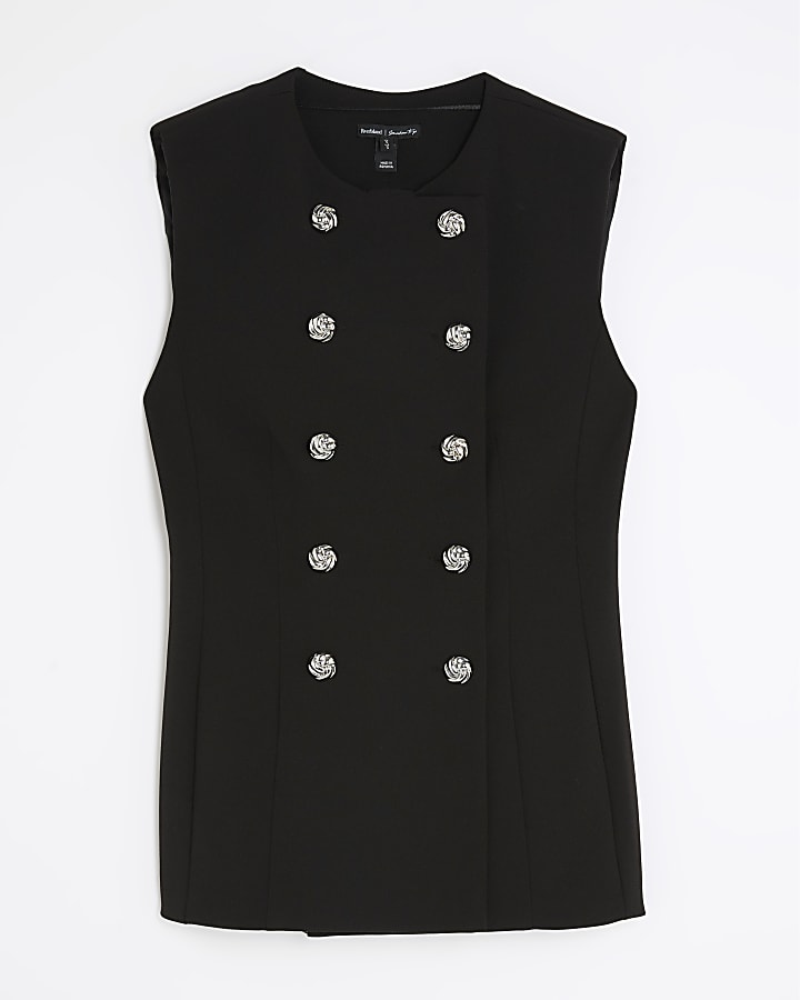 Black Sleeveless Button Waistcoat