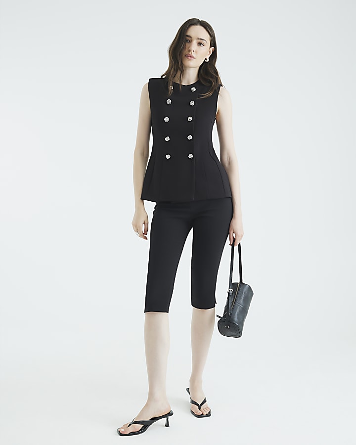 Black Sleeveless Button Waistcoat