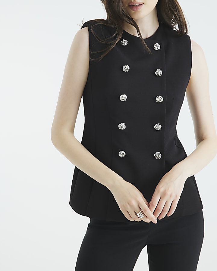 Black Sleeveless Button Waistcoat