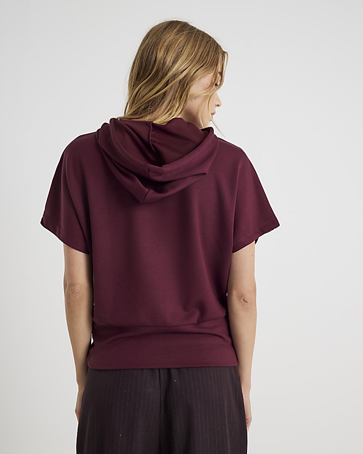 Red Premium Short Sleeve Hooded Top