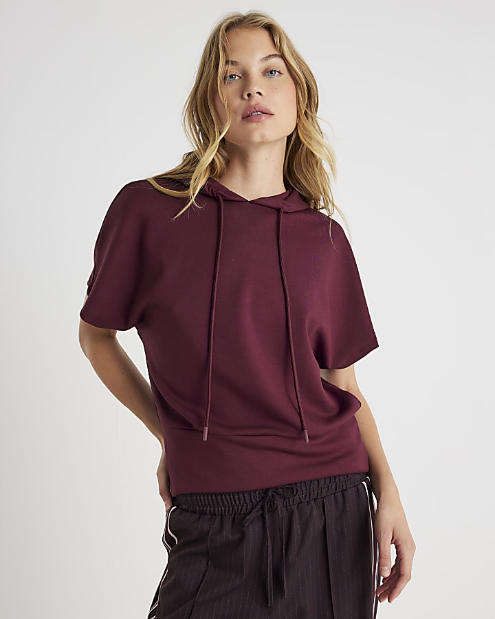 Red Premium Short Sleeve Hooded Top