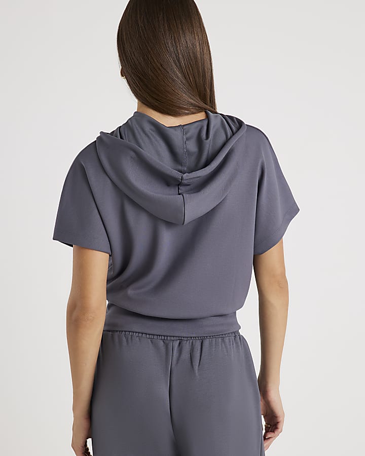 Grey Premium Short Sleeve Hooded Top