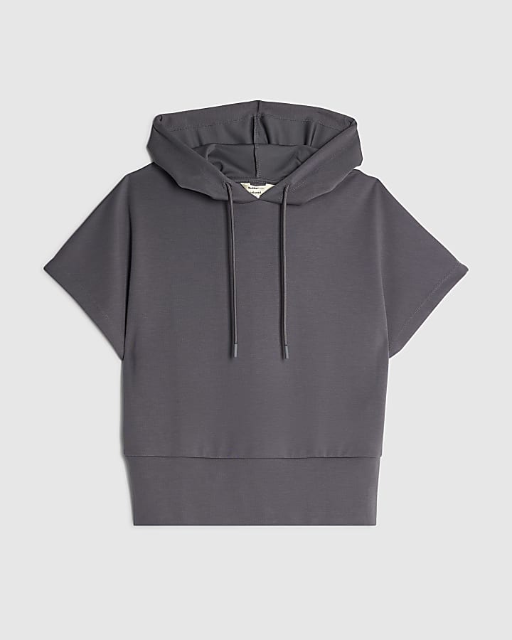 Grey Premium Short Sleeve Hooded Top