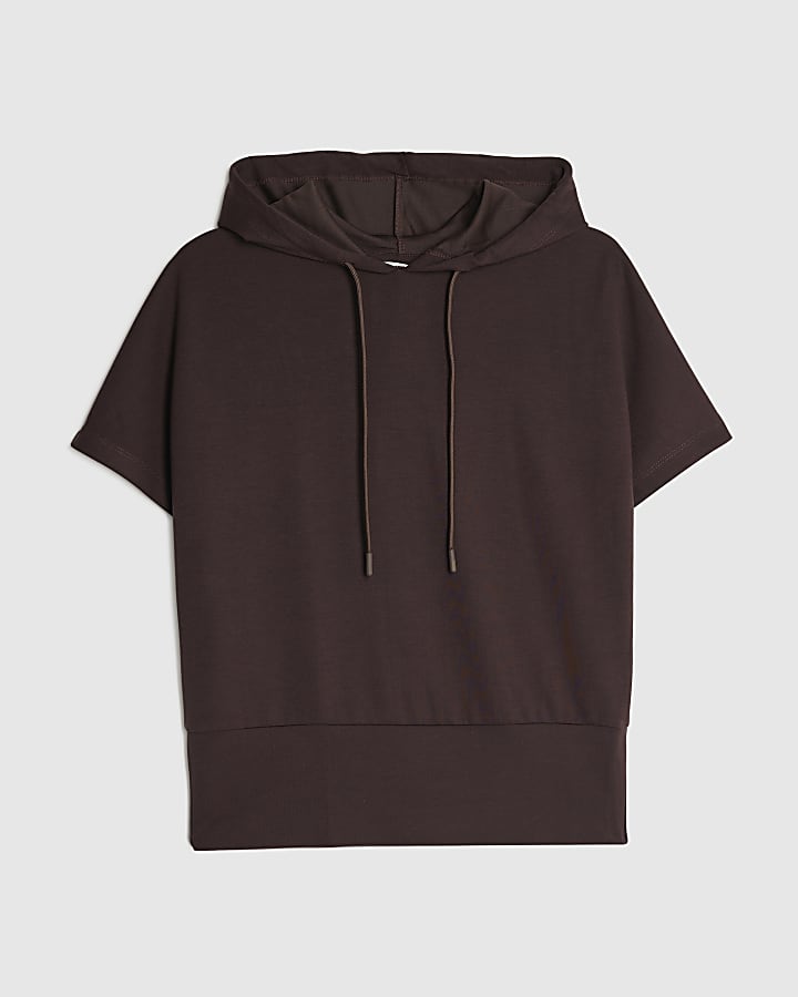 Brown Premium Short Sleeve Hooded Top