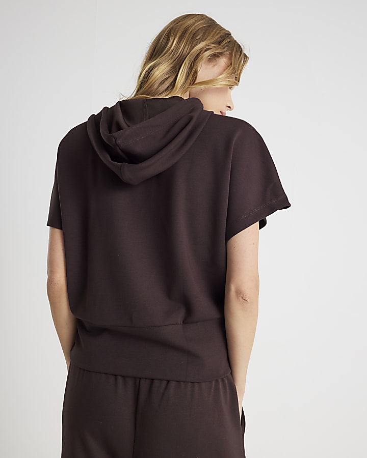 Brown Premium Short Sleeve Hooded Top