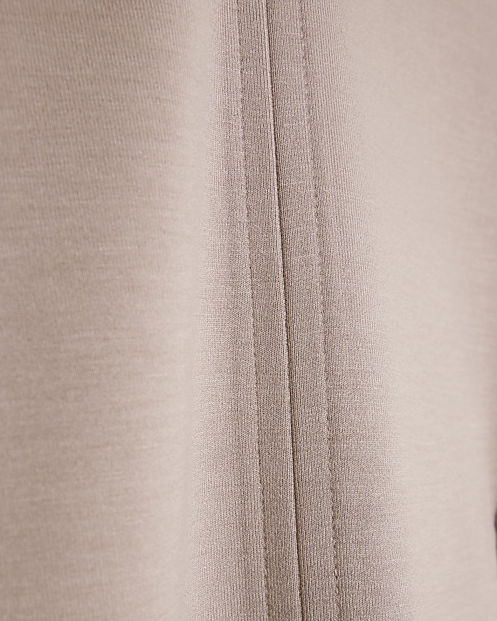 Beige High Neck Short Sleeve Top