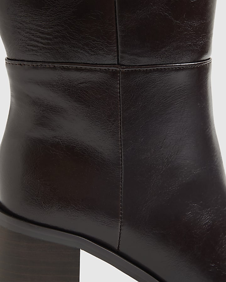 Brown Block Heel High Leg Boots