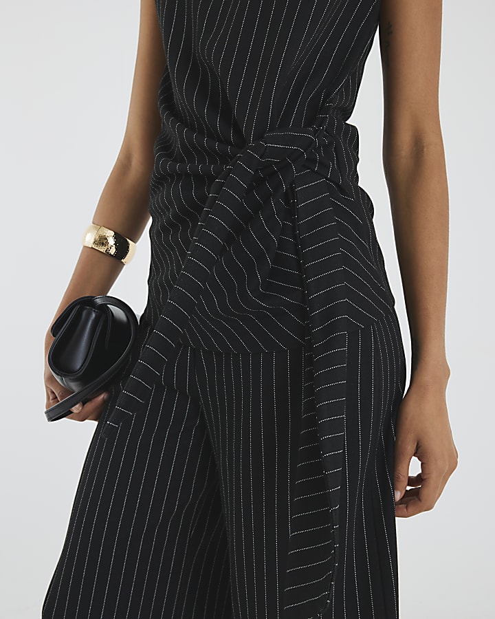 Black Pinstripe Tie Detail Top