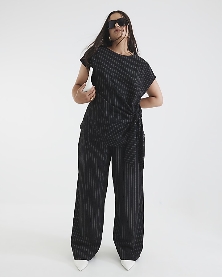 Black Pinstripe Tie Detail Top