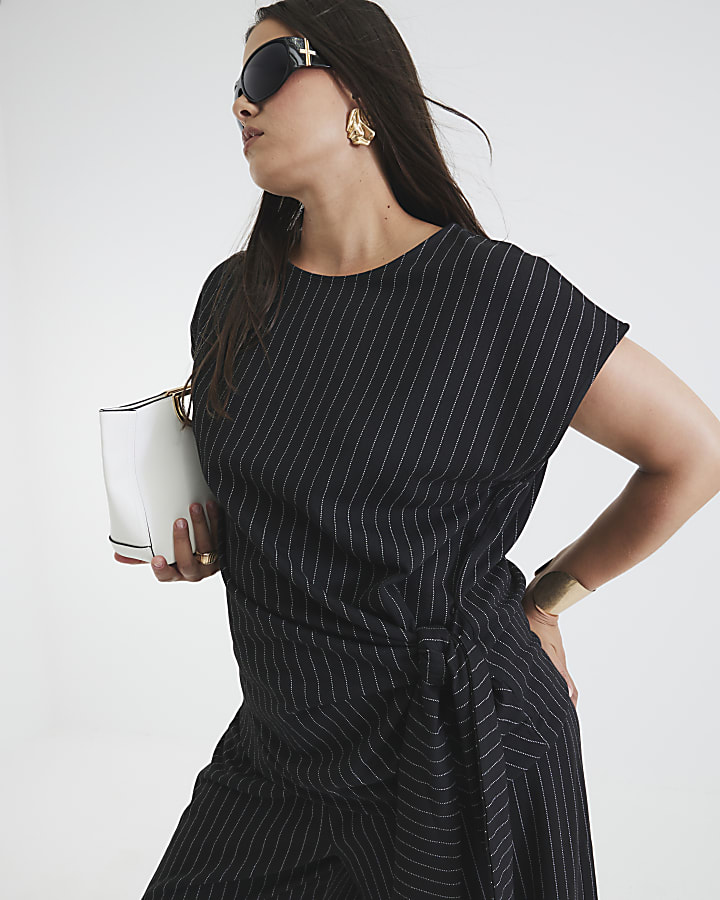 Black Pinstripe Tie Detail Top