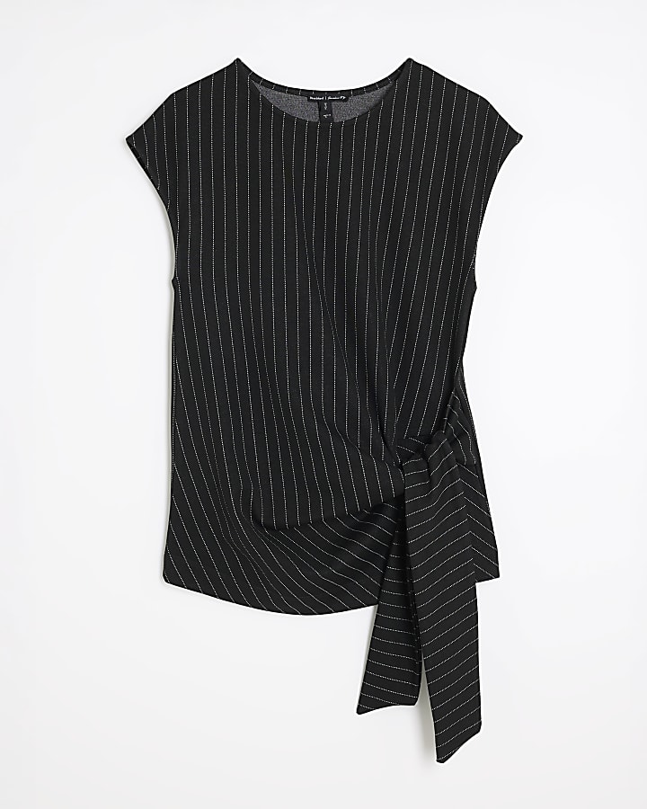 Black Pinstripe Tie Detail Top