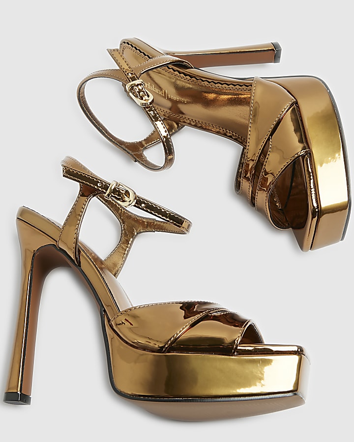 Bronze Platform Heeled Sandals