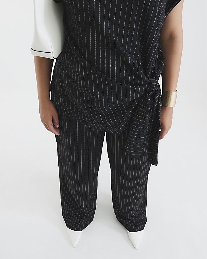 Black Drawstring Pinstripe Trousers